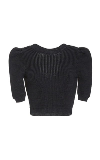 Shop Cushnie Cropped Rib-knit Top In Navy