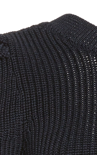 Shop Cushnie Cropped Rib-knit Top In Navy