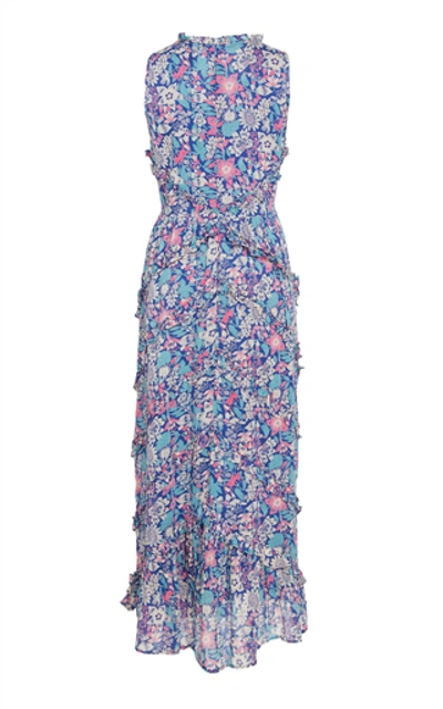 Shop Banjanan Gizela Ruffled Printed Cotton Maxi Dress In Blue