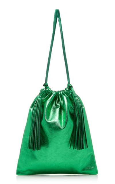 Shop Attico Metallic Leather Pouch In Green