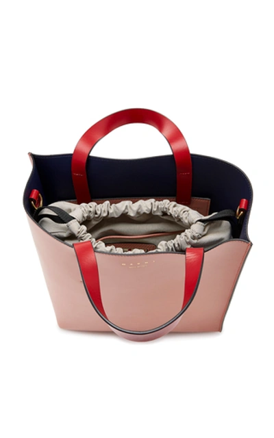 Shop Marni Two-tone Leather Tote In Pink