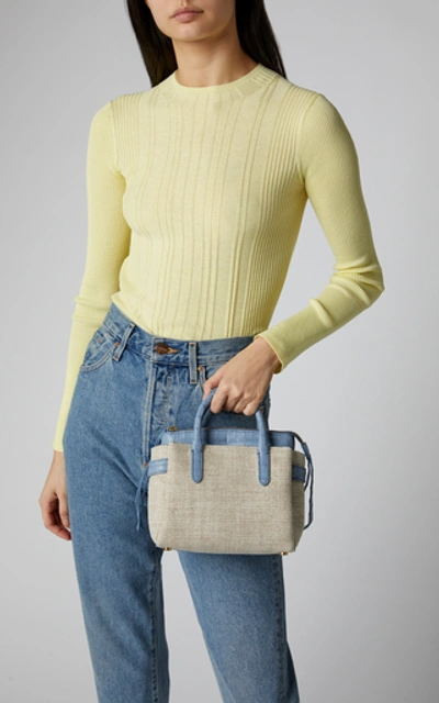 Shop Nancy Gonzalez Cristie Mini Crocodile-trimmed Linen Bag In Neutral