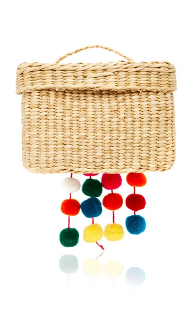 Shop Nannacay Baby Roge Pom Pom-embellished Woven Raffia Tote In Multi