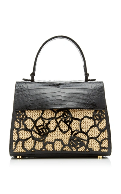 Shop Nancy Gonzalez Lexi Small Crocodile And Straw Bag In Black