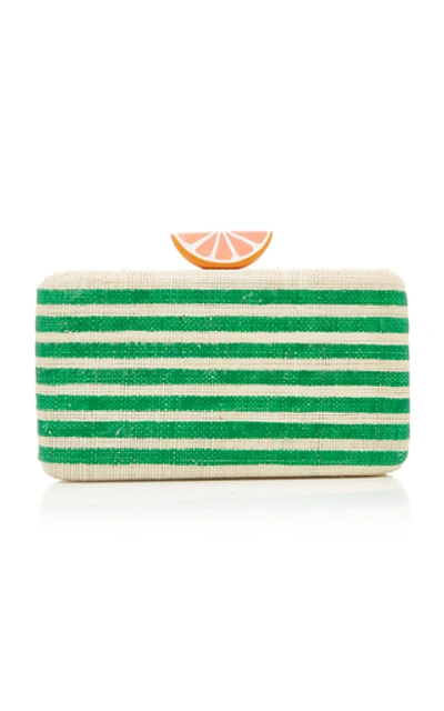 Shop Kayu Striped Raffia Beatriz Clutch In Green