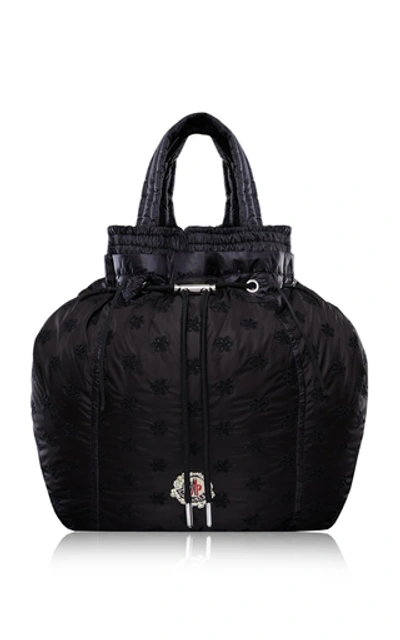 Shop Moncler Genius Parachute Drawstring Floral-embroidered Shell Backpack In Black