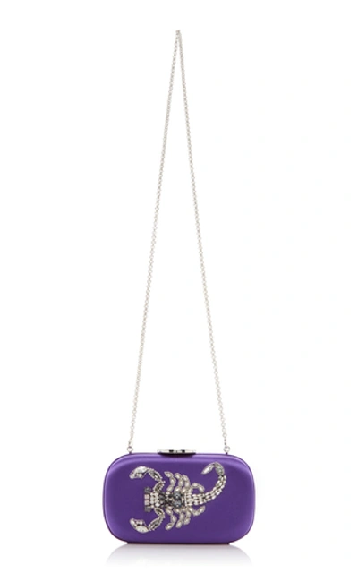 Shop Giambattista Valli Embellished Satin Clutch In Purple