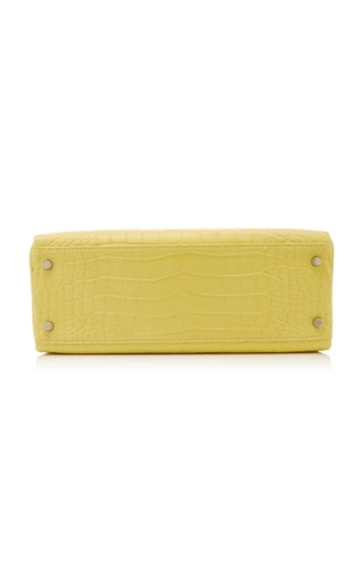 Pre-owned Hermes 32cm Lime Matte Alligator Kelly Bag  In Yellow