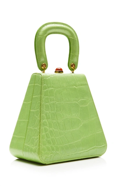 Shop Staud Kenny Croc-effect Leather Top Handle Bag   In Green