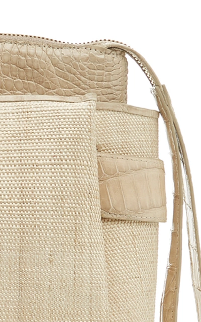 Shop Nancy Gonzalez Cristie Medium Crocodile-trimmed Straw Bag In Neutral