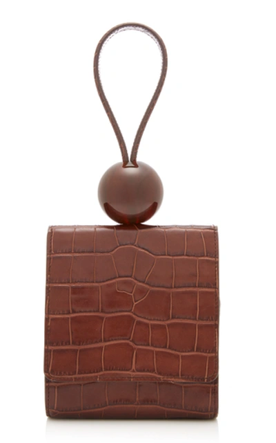 Shop By Far Ball Croc-effect Leather Top Handle Bag  In Brown