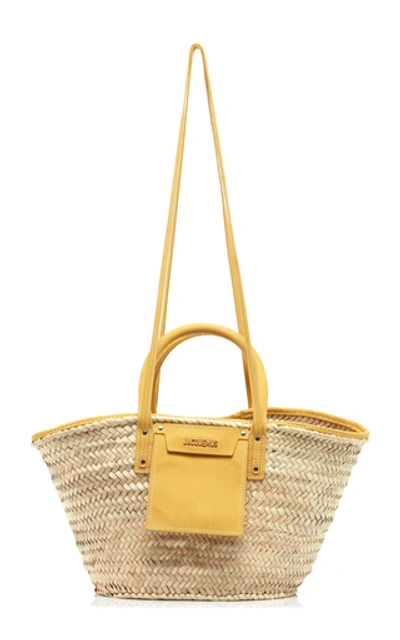Shop Jacquemus Le Panier Soleil Suede-trimmed Straw Tote In Neutral