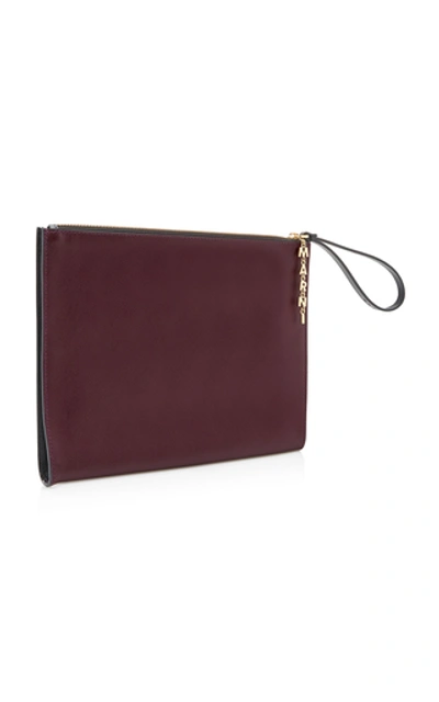 Shop Marni Pochette Two-tone Leather Clutch In Burgundy