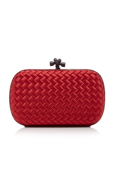 Shop Bottega Veneta Satin Intrecciato Knot Clutch In Red