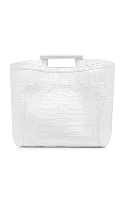 Shop Nancy Gonzalez Keyhole Large Crocodile Tote In White