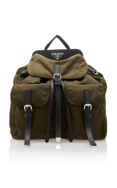 Shop Prada Vela Leather-trimmed Nylon Backpack In Green