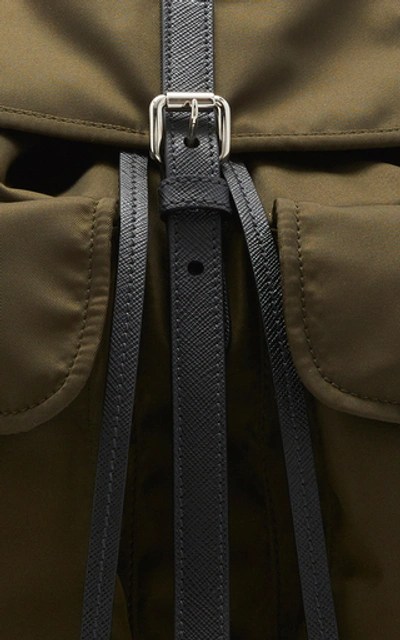 Shop Prada Vela Leather-trimmed Nylon Backpack In Green