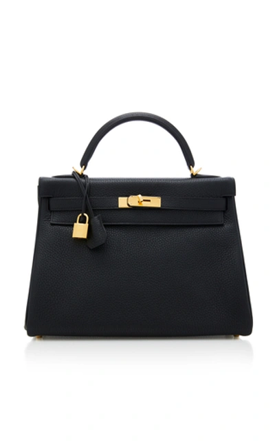 Shop Hermã¨s Vintage By Heritage Auctions Hermes 32cm Black Clemence Leather Kelly In Neutral
