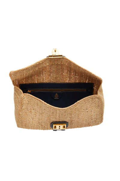 Shop Mark Cross Sylvette Leather-trimmed Raffia Clutch In Neutral