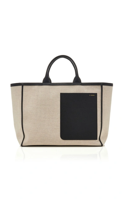 Shop Valextra Leather-trimmed Canvas Tote In Neutral