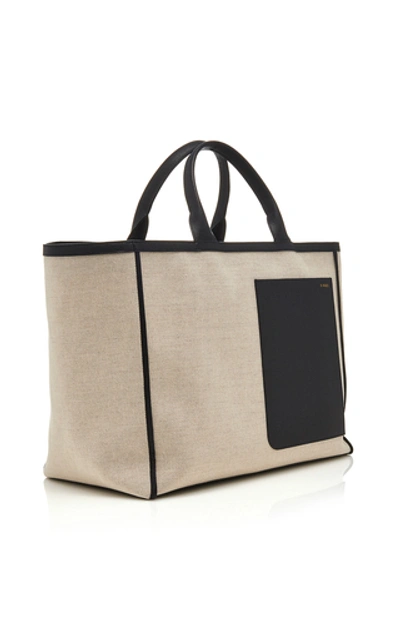 Shop Valextra Leather-trimmed Canvas Tote In Neutral