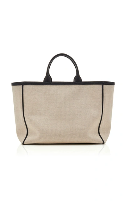 Shop Valextra Leather-trimmed Canvas Tote In Neutral