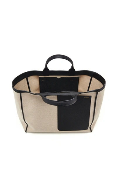 Shop Valextra Leather-trimmed Canvas Tote In Neutral