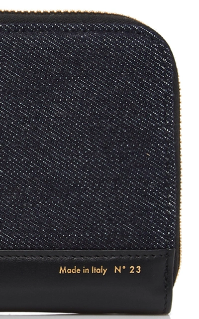 Shop Victoria Beckham Leather-trimmed Denim Wallet In Blue