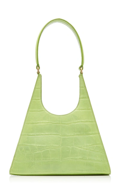 Shop Staud Rey Croc-effect Leather Shoulder Bag   In Green