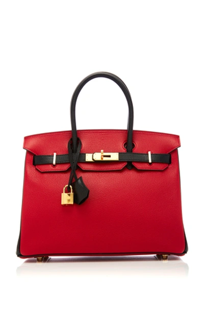 Shop Hermã¨s Vintage By Heritage Auctions Hermès 30cm Rouge Casaque And Black Chevre Leather Special Order Horseshoe Birkin In Red