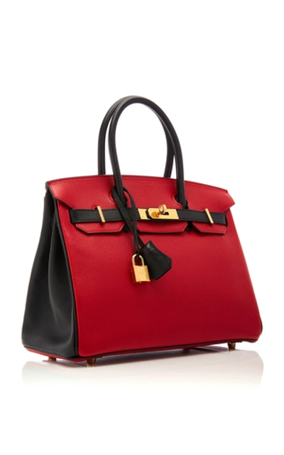Shop Hermã¨s Vintage By Heritage Auctions Hermès 30cm Rouge Casaque And Black Chevre Leather Special Order Horseshoe Birkin In Red