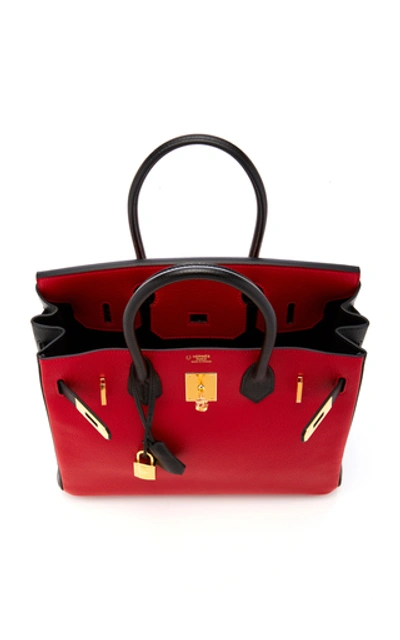 Shop Hermã¨s Vintage By Heritage Auctions Hermès 30cm Rouge Casaque And Black Chevre Leather Special Order Horseshoe Birkin In Red