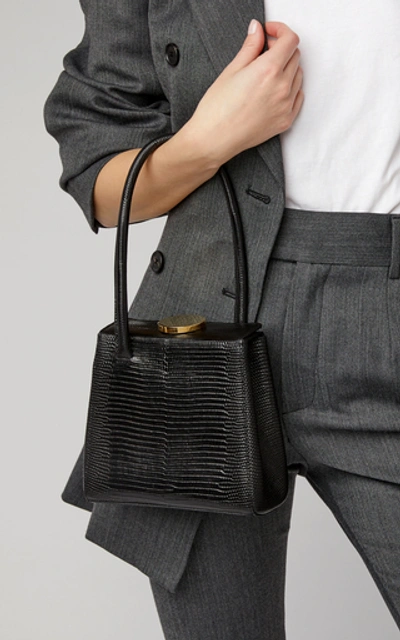 Shop Little Liffner Mademoiselle Lizard-embossed Leather Bag In Black