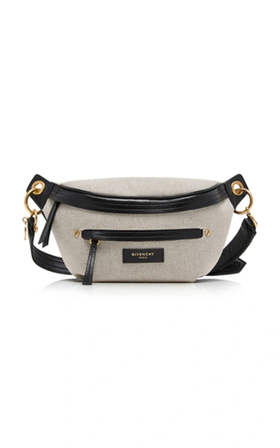 Shop Givenchy Whip Leather-trimmed Canvas Belt Bag In Black/white