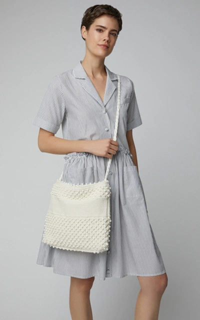 Shop Antonello Florina Textured Woven Shoulder Bag In Ivory