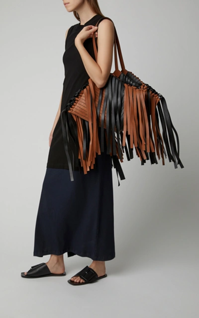 Shop Loewe Cocotte Fringed Leather Shoulder Bag In Brown