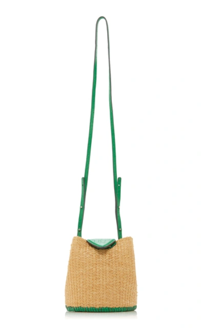 Shop Danse Lente Josh Extra-small Leather-trimmed Raffia Bag In Green