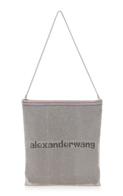 Shop Alexander Wang Wangloc Crystal-embellished Leather Shoulder Bag In Silver