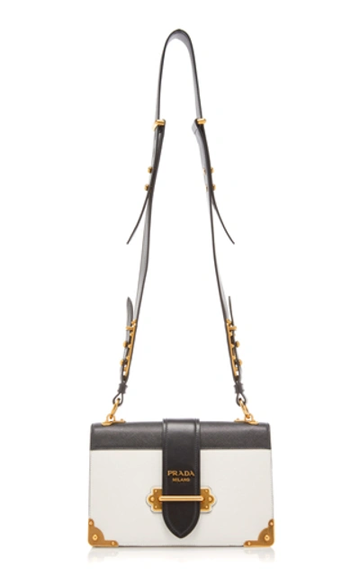 Shop Prada Cahier Large Two-tone Leather Shoulder Bag In Black/white