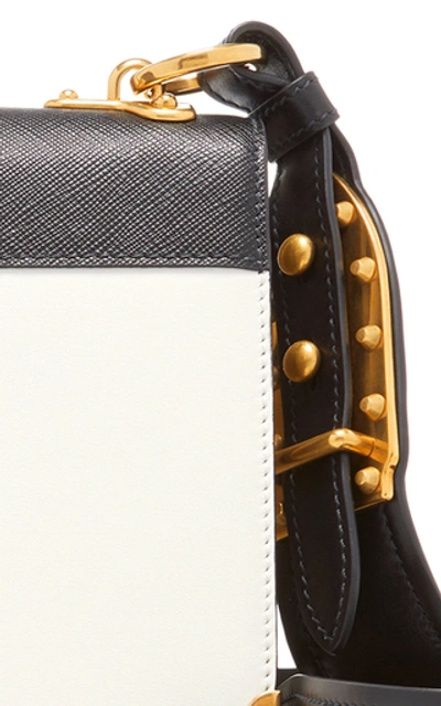 Shop Prada Cahier Large Two-tone Leather Shoulder Bag In Black/white