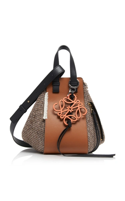 Shop Loewe Hammock Small Leather And Tweed Shoulder Bag In Brown
