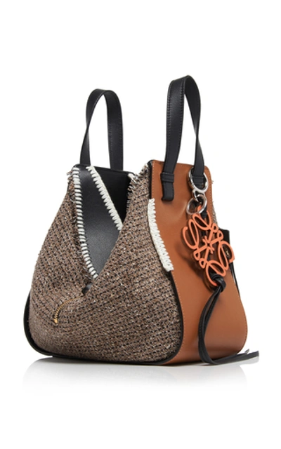 Shop Loewe Hammock Small Leather And Tweed Shoulder Bag In Brown