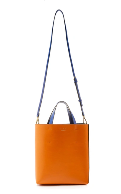 Shop Marni Two-tone Leather Tote In Orange