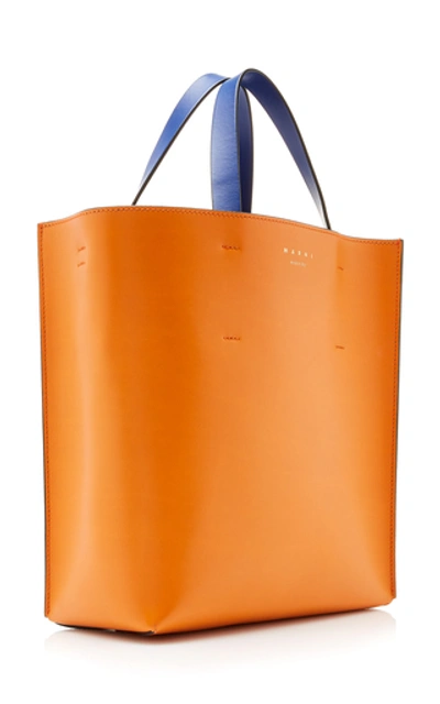 Shop Marni Two-tone Leather Tote In Orange