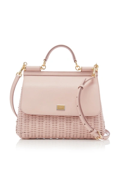 Shop Dolce & Gabbana Sicily Leather And Raffia Bag In Pink