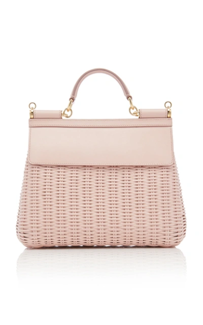 Shop Dolce & Gabbana Sicily Leather And Raffia Bag In Pink