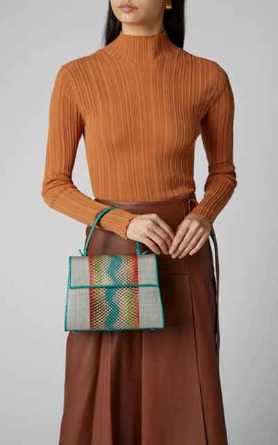 Shop Nancy Gonzalez Lexi Small Crocodile-paneled Straw Bag In Multi