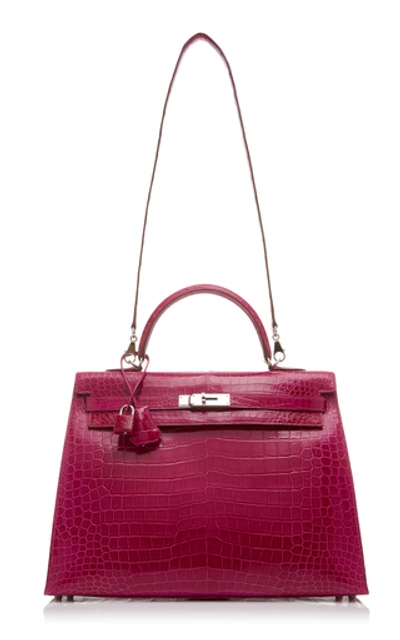 Shop Hermã¨s Vintage By Heritage Auctions Hermès 35cm Rose Scheherazade Porosus Crocodile Sellier Kelly In Pink