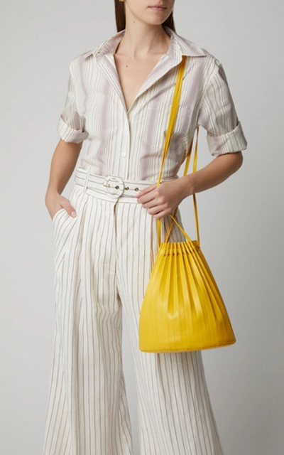 Shop Mansur Gavriel Pleated Leather Bag In Yellow