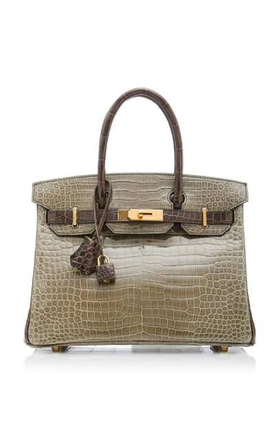 Shop Hermã¨s Vintage By Heritage Auctions Hermès 30cm Gris Elephant And Gris Tourterelle Crocodile Birkin In Neutral